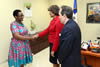 Deputy Director General for Americas and Caribbean, Ms Yolisa Maya greets the Deputy Foreign Minister of the Dominican Republic, Ms Alejandra Liriano. Standing next to Deputy Minister Liriano, is Mr Jose Juan Hernandez Ciimadevilla, Ambassador for African Affairs, at the Ministry of Foreign Affairs, Santo Domingo, Dominican Republic, 21 October 2014.