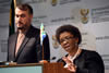 Deputy Minister Nomaindiya Mfeketo with the Deputy Minister of Foreign Affairs of the Islamic Republic of Iran, Dr Hossein Amir Abdollahian, during a press conference, Pretoria, South Africa, 9 September 2014.