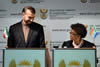 Deputy Minister Nomaindiya Mfeketo with the Deputy Minister of Foreign Affairs of the Islamic Republic of Iran, Dr Hossein Amir Abdollahian, during a press conference, Pretoria, South Africa, 9 September 2014.