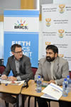 Ambassador Anil Sooklal briefs the South Africa National Editors Forum (SANEF) in Cape Town, South Africa. Seated next to him is Nicolas Dawes, Chairperson of SANEF, 17 February 2013.