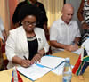 Deputy Minister of Water Affairs, Ms Pamela Tshwete, and the Deputy Minister of Water Resources of Cuba, Ing. Mr. Abel Salas Garcias, sign a MOU between South Africa and Cuba on Water and Sanitation, Havana, Cuba, 27 October 2014.