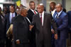 President Jacob Zuma walks towards the conference venue with President Tom Thabane of Lesotho (left on image) and Malawi Vice President, Saulos Chilima behind them on the right, Pretoria, South Africa, 15 September 2014.