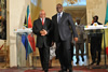 President Jacob Zuma and his Senegalese counterpart, President Macky Sall shake hands as they depart the Press Briefing area at the conclusion of the Bilateral Engagement, Dakar, Senegal, 1 - 2 October 2013.
