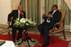 President Jacob Zuma and his Senegalese counterpart, President Macky, Sall engage in a discussion during the Signing Ceremony, Dakar, Senegal, 1 - 2 October 2013.