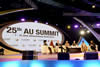 Dr Nkosazana Dlamini Zuma flanked by the Leader of the House of Commons in the UK Parliament, William Hague, and UN Special Envoy for Refugees Issues, Actress Angelina Jolie Pitt, during the High Level Panel on Women, Peace and Security (WPS) held on the margins of the 25th African Union (AU) Summit, Sandton International Convention Centre, Johannesburg, South Africa, 12 June 2015.