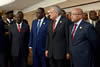 President Jacob Zuma; African Union (AU) Chairperson, President Robert Mugabe; President Macky Sall of Senegal; President Abdel Fattah el-Sisi of Egypt; and the Chief Executive Officer of NEPAD, Dr Ibrahim Assane Mayaki; at the 33rd Summit of the NEPAD Heads of State and Government Orientation Committee (HSGOC), held on the margins of the African Union's 25th Summit, Sandton International Convention Centre, Johannesburg, South Africa, 13 June 2015.