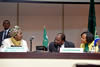 On the podium, left to right: The African Union Commission Chairperson, Dr Nkosazana Dlamini Zuma, Foreign Minister Simbarashe Mumbengegwi of Zimbabwe (Chairperson of the Meeting), and Minister Maite Nkoana-Mashabane, Sandton, Johannesburg, South Africa, 11 June 2015.