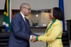 Minister Maite Nkoana-Mashabane signs an agreement with the Foreign Minister of Cape Verde, Mr Jorge Homero Tolentino Araujo, Sandton, Johannesburg, South Africa, 11 June 2015.