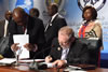 The leader of the South African delegation, Dr Rob Davies, Minister of Trade and Industry (DTI) signs the Sharm El Sheikh Declaration Launching the COMESA-EAC- SADC Tripartite Free Trade Area, Sharm El Sheikh, Egypt, 7-10 June 2015.