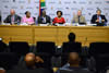 Left to right: Minister Derek Hanekom, Minister Nosiviwe Mapisa-Nqakula, Minister Siyabonga Cwele, Minister Maite Nkoana-Mashabane, Minister Rob Davies and Deputy Minister Luwellyn Landers, Cape Town, South Africa, 15 February 2015.