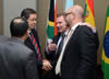 Deputy Minister Luwellyn Landers greets Ambassador Carlos Sersale Di Cerisano (Dean of the GRULAC group) of Argentina, and Dr Lyal White from the Gordon Institute of Business Science, University of Pretoria, before the commencement of the Discussion Forum, Pretoria, South Africa, 25 June 2015.