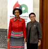 Minister Maite Nkoana-Mashabane meets with the Foreign Minister of Indonesia, Ms Retno L.P. Marsudi, at the Jakarta Convention Centre ahead of the Asia Africa Summit, Jakarta, Indonesia, 19 April 2015.