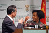 Minister Maite Nkoana-Mashabane with Mr Wang Yi, Minister of Foreign Affairs of the People’s Republic of China during the Press Conference, Pretoria, South Africa, 14 April 2015.