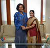 Minister Maite Nkoana-Mashabane with her Indian Counterpart Minister of External Affairs and Overseas Indian Affairs, Ms Sushma Swaraj have a one on one meeting ahead of their 9th South Africa-India Joint Ministerial Commission, Durban, South Africa, 19 May 2015.