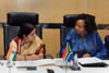 Minister Maite Nkoana-Mashabane with her Indian Counterpart Minister of External Affairs and Overseas Indian Affairs, Ms Sushma Swaraj, at the 9th South Africa-India Joint Ministerial Commission, Durban, South Africa, 19 May 2015.