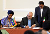 Minister Maite Nkoana-Mashabane her Iranian counterpart, Foreign Minister Mohammad Javad Zarif Khonsari, close the South Africa - Iran Joint Commission, Tehran, Islamic Republic of Iran, 11 May 2015.