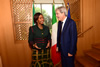 Minister Maite Nkoana-Mashabane and her counterpart, the Minister of Foreign Affairs and International Cooperation, Paolo Gentiloni of Italy, share a light moment as she arrives for their Bilateral Meeting, Rome, Italy, 20 November 2015.