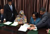 Minister Maite Nkoana-Mashabane and the Minister of Foreign Affairs and Cooperation, HE Madame the Minister, Vatma Vall Mint Soueinae, sign an Agreement on the establishment of a Joint Commission of Cooperation and Memorandum of Understanding on Regular Bilateral Consultations, Nouakchott, Mauritania, 24 August 2015.