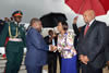 Minister Maite Nkoana-Mashabane welcomes President Filipe Nyusi of Mozambique, who arrives at Waterkloof Air Force Base. South Africa's High Commissioner to Mozambique, Mandisi Mpahlwa, is with the Minister, Pretoria, South Africa, 21 October 2015.