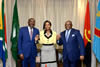 Group photograph of Minister Maite Nkoana-Mashabane with Minister of Foreign Affiairs, Mr Raymond Tshibanda from the Democratic Republic of Congo (left) and Foreign Minister, Mr Georges Rebelo Chicoti of Angola (right) before the commencement of the Tripartite Mechanism on Dialogue and Cooperation between the Republic of South Africa, the Republic of Angola and the Democratic Republic of Congo, Pretoria, South Africa, 12 September 2015.
