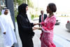 Minister Maite Nkoana-Mashabane is met by her counterpart, H E Ms Reem Al Hashemi, Minister of State of the UAE, as she arrives for the Bilateral and JMC, Abu Dhabi, United Arab Emirates, 30-31 August 2015.