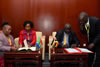 Minister Maite Nkoana-Mashabane and the Foreign Minister of Uganda, H E Oryem Henry Okello; sign a MOU on Language Exchange in a signing ceremony on the margins of the 24th Ordinary Session of the African Union (AU) Assembly, Addis Ababa, Ethiopia, 30 January 2015.