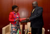 Minister Maite Nkoana-Mashabane and the Foreign Minister of Uganda, H E Oryem Henry Okello; sign a MOU on Language Exchange in a signing ceremony on the margins of the 24th Ordinary Session of the African Union (AU) Assembly, Addis Ababa, Ethiopia, 30 January 2015.