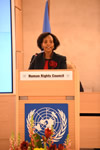 Minister Maite Nkoana-Mashabane delivers a statement at the High Level Segment of the United Nations Human Rights Council, Geneva, Switzerland, 3 March 2015.