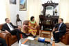 Deputy Minister Nomaindiya Mfeketo meets with the Foreign Secretary, Mr Shanker Das Bairagi, of Nepal. Seated far left is South African High Commissioner, Mr Geoff Diodge, accredited to Nepal and based in Sri Lanka; Kathmandu, Nepal, 21 August 2015.