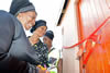 Deputy Minister Nomaindiya Mfeketo hands over a house to Margaret Adonis (74 years old), Rondevlei, Cape Town, South Africa, 8 October 2015.