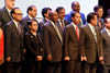 Deputy President Cyril Ramaphosa (centre) walks with President Joko Widoko of Indonesia (right) after the group photo session at the Asian African Business Summit. Standing on the left of Deputy President Ramaphosa is Foreign Minister Ms Rento Marsudi of Indonesia, Jakarta Indonesia, 21 April 2015.