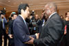 Deputy President Cyril Ramophosa greets Prime Minister Shinzō Abe of Japan on the sidelines of the Asian African Conference Commemoration, Jakarta, Indonesia, 22 April 2015.
