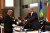 The Prime Minister of Lesotho, Tom Thabane, greets President Jacob Zuma during the SADC Extraordinary Double Troika Summit, Pretoria, South Africa, 20 February 2015.
