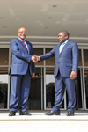 President Jacob Zuma is welcomed by his counterpart, President Nyosi, as he arrives at the Office of the President, Maputo, Mozambique, 20-21 May 2015.