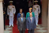 President Jacob Zuma and President Robert Mugabe during the Welcome Ceremony on the occasion of President Mugabe’s State Visit to South Africa. They are accompanied by their spouses, Mrs Grace Mugabe and Mrs Thobek Zuma, Pretoria, South Africa, 8 April 2015.