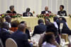 President Jacob Zuma and President Robert Mugabe during the State Banquet at the Sefako Makgatho Presidential Guesthouse. They are accompanied by their spouses, Mrs Grace Mugabe and Mrs Thobeka Zuma, Pretoria, South Africa, 8 April 2015.