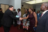 Deputy Minister Luwellyn Landers greets the Gabon delegation, Libreville, Gabon, 12 May 2016.