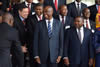 Deputy Minister Luwellyn Landers leans forward (far left) and greets the Foreign Minister of Mozambique, Mr Oldemiro Baloi. On the far right front row is President Filipe Nyusi of Mozambique during the Eighteenth Meeting of the SADC Ministerial Committee of the Organ (MCO) on Politics, Defence and Security Cooperation, Maputo, Mozambique, 5 August 2016.