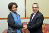 Minister Maite Nkoana-Mashabane receives a courtesy call from the First Deputy Minister of Cuba, Mr Medina Gonzàle, during his visit to Pretoria, South Africa, 21 May 2016.