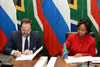 Minister Maite Nkoana-Mashabane, and the Russian Minister of Natural Resources and Environment, Mr Sergey Donskoy, sign a MOU after the Fourteenth Session of the Joint Intergovernmental Committee on Trade and Economic Cooperation (ITEC), Pretoria, South Africa, Pretoria, South Africa, 18 November 2016.