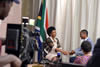 Minister Maite Nkoana-Mashabane is being interviewed by SABC on South Africa's withdrawal from the International Criminal (ICC), Pretoria, South Africa, 28 October 2016.
