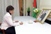 Minister Maite Nkoana-Mashabane signs the condolences book on the passing of President Mohamed Abdelaziz of the Saharawi Arab Democratic Republic (SADR) at the Embassy of the Saharawi Arab Democratic Republic, Pretoria, South Africa, 7 June 2016.