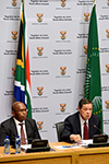 Deputy Minister Luwellyn Landers with the DIRCO's COO, Ambassador Nkosi, at a post DIRCO Budget Vote Public Lecture, Cape Town, South Africa, 26 May 2017.