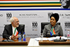 Minister Maite Nkoana-Mashabane and the Minister of Foreign Affairs of the Islamic Republic of Iran, Javad Zarif, at the 13th Joint Commission between the Republic of South Africa and the Islamic Republic of Iran, Pretoria, South Africa, 23 October 2017.