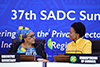 Minister Maite Nkoana-Mashabane with SADC Executive Secretary, Dr Tax, during the SADC Ministerial Closing Session, O R Tambo Building, Pretoria, South Africa, 16 August 2017.