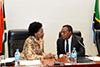 Minister Maite Nkoana-Mashabane with the Foreign Minister of Tanzania, Dr Augustine P. Mahiga, at the South Africa - Tanzania Ministerial Session, Dar es Salaam, Tanzania, 10 May 2017.