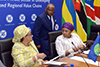 Minister of Defence and Military Veterans, Ms Nosiviwe Noluthando Mapisa-Nqakula, with the Foreign Minister of Angola, Mr Georges Chikoti, and the SADC Executive Secretary, Dr Stergomena Lawrence Tax, during the SADC Ministerial Meeting, 15 September 2017.