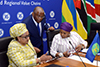 Minister of Defence and Military Veterans, Ms Nosiviwe Noluthando Mapisa-Nqakula, with the Foreign Minister of Angola, Mr Georges Chikoti, and the SADC Executive Secretary, Dr Stergomena Lawrence Tax, during the SADC Ministerial Meeting, 15 September 2017.